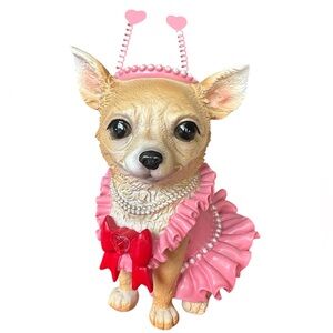 Chihuahua Figurine in Pink Valentine Dress- New